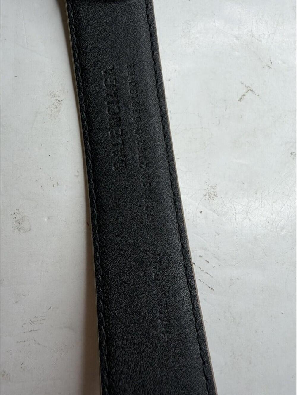 Balenciaga BB Logo Leather Belt Taupe Brown Silver Buckle Size 85 New - Picture 8 of 8